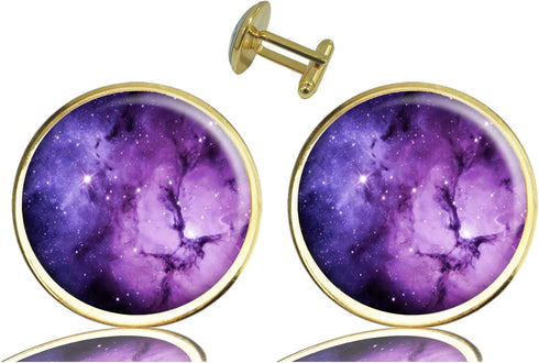 Custom Classic Jewelry Tuxedo Shirt Sliver Cufflinks Men's Unique Business Wedding Gifts (Nebula Galaxy Purple- 01)...