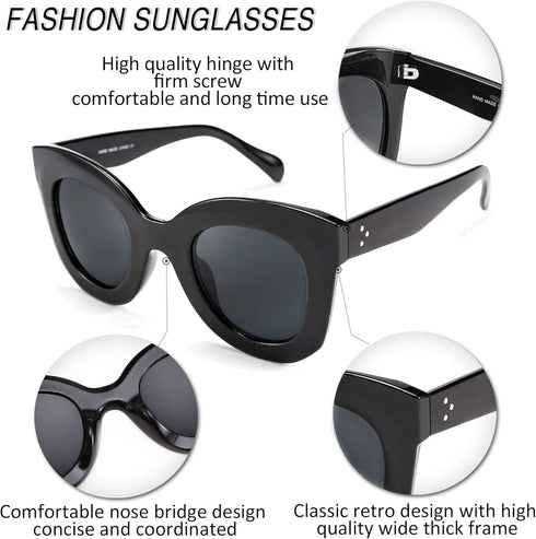 FEISEDY Retro Oversized Square Horn Sunglasses Semi Cat Eye Butterfly Glass Big Thick Bold Frame B2572...