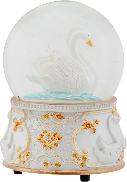 Elanze Designs Graceful White Revolving Swan 100MM Sturdy Wind Up Musical Glitter Water Snow Globe Tabletop Dresser Nightstand Figurine Decoration...