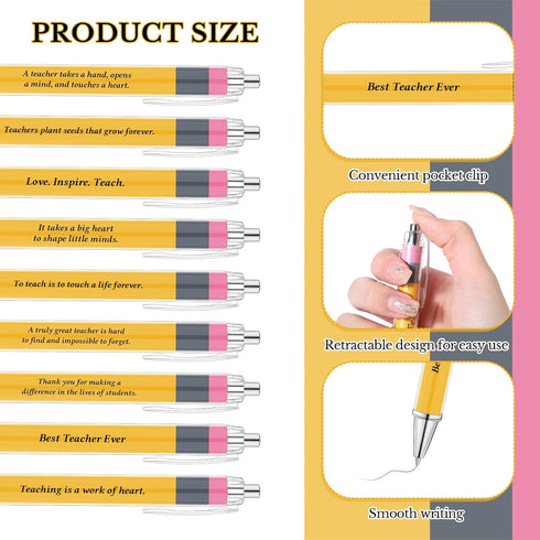 27 Pcs Back to School Gifts for Teacher Inspirational Teacher Pens Yellow Thank You Pens Funny Retractable Ballpoint Pens for First Day of School ...