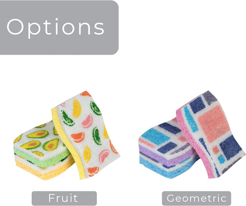 Smart Design Non-Scratch Cellulose Smart Scrub Sponge - Set of 3 - Ultra Absorbent - Ergonomic Shape - Cleaning, Dishes, & Hard Stains - Fruit Pat...