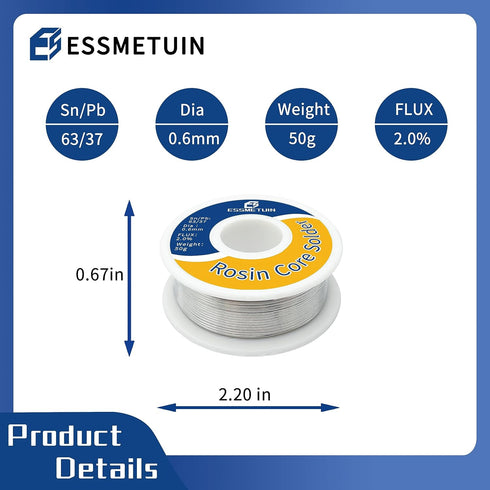 Tin Lead Core Solder Wire (Sn63Pb37) for Electrical Soldering and DIY Weld Works, Circuit Board Repairing,(Dia 0.6mm, 50G) by Essmetuin...