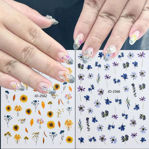 Colorful Flower Nail Stickers for Nail Art 6Sheets Ice-clear Dried Flowers Nail Art Supplies Cherry Blossoms Sunflower Nail Decals Daisy Nail Art ...