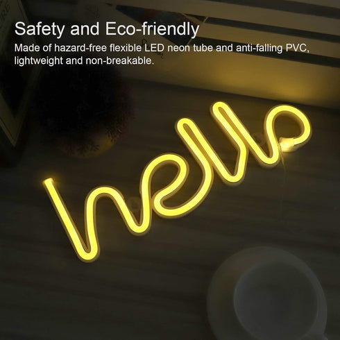 Neon Light,LED Hello Neon Word Sign Neon Letters Light Art Decorative Lights, Wall Decor for Christmas,Kids Room,Living Room,USB Battery Powered (...