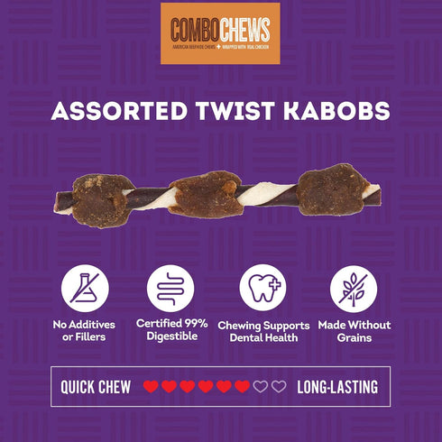 Combo Chews Rawhide/Pork Flavor Rawhide Kabob 5" w/Duck/Chicken Meat Wrap Dog Chew Treats - 18 Count/1 Pack...