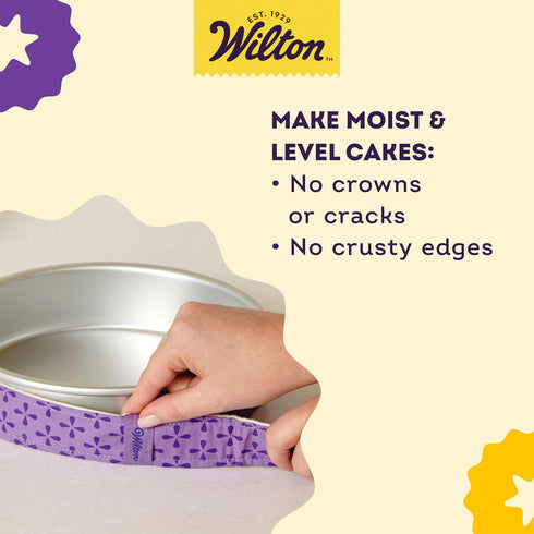 Wilton Bake Even Cake Strips, Prevents Domed Tops & Cracked Edges for Moist, Level Cakes, Fits 8-Inch & 10-Inch Round Cake Pans, 2-Piece Set...