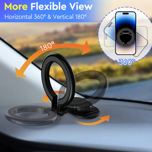 for Magsafe Magnetic Phone Mount - 360° Rotating Folding Car Phone Mount for Steering Wheel and Dashboard, for iPhone 14 13 12, Magsafe (Black)...