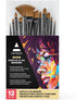 ARTEZA Paint Brushes, Set of 12, Premium Synthetic Brushes with Brass Ferrules & Wooden Handles...
