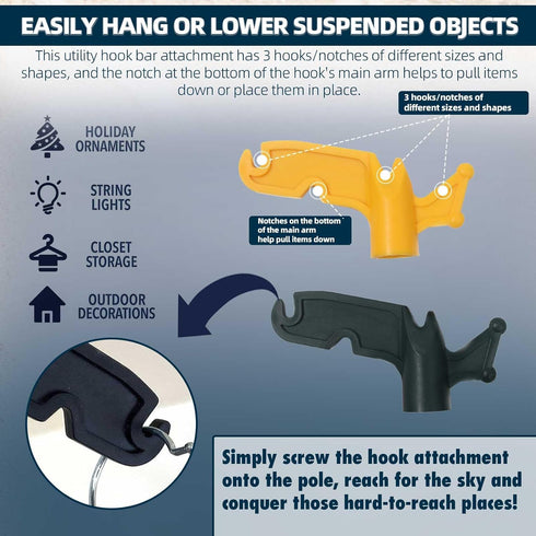 TonGass (2-Pack Multi-Purpose Plastic Utility Hook Attachment for Poles-Screw-On Hook 3/4" Inner Diameter Fits Threaded Poles Extension Poles & Br...