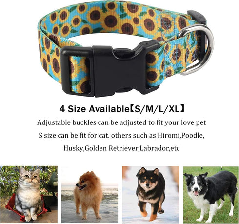 2PCS Sunflower Dog Collars and Pet Floral Leash Set Puppy Adjustable Collars for Small Medium Large Dogs Boys Girls (Large)...