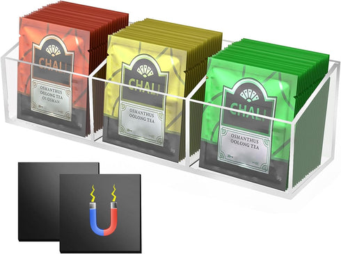 NiHome Magnetic Three-Compartment Acrylic Tea Bag Organizer, Versatile Storage Solution for Tea Bags and Small Items, Durable Sleek Design with Co...