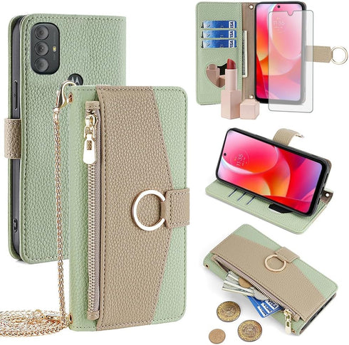 Asuwish Phone Case for Motorola Moto G Power Wallet Cover with Screen Protector and Mirror PU Leather Flip Cover Ring Credit Card Holder Crossbody...