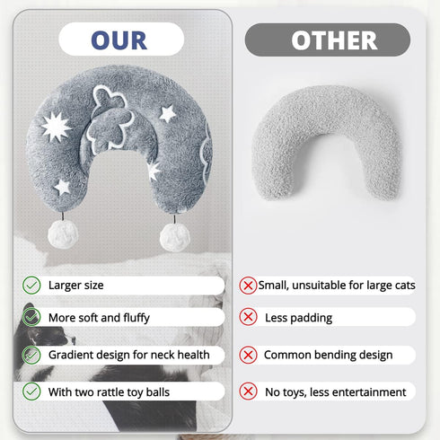 Happi N Pets Large Cat Pillow for Indoor Cats, Fluffy & Cozy Cat Calming Pillow with Two Toy Balls, Luminous Cat neck pillow, Half Donut for Joint...