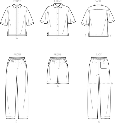 Simplicity Men's Relaxed Fit Shirt and Tapered Shorts or Pants Packet, Code 9279 Sewing Pattern, Sizes 34-42, White...