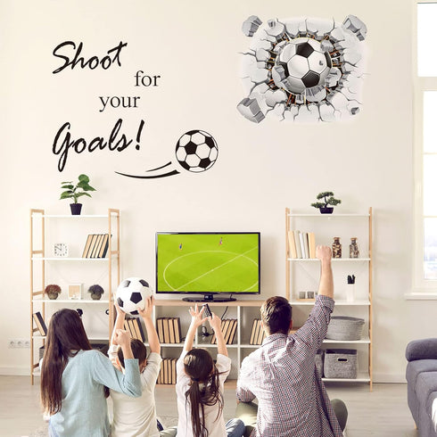 Soccer Wall Decal 3D Soccer Wall Decor Stickers for Room Decor Football Stuff Shoot for Your Goals Football Sticker for Kid Boy Bedroom Art Decora...