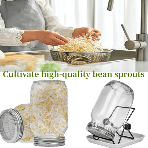 Lulonpon Sprouting Kit, 2 Sprouting Jar Kits, Wide Mouth Quart Mason Jars with Stainless Steel Screen Sprout Lids,1000ml, Stand and Canning Brush,...