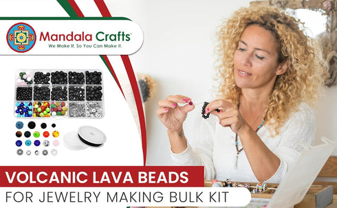 Mandala Crafts Volcanic Lava Beads for Jewelry Making Bulk Kit - Natural Lava Stone Beads 7 Chakra Beads - 4mm 6mm 8mm 500 Lava Rock Beads for Ess...