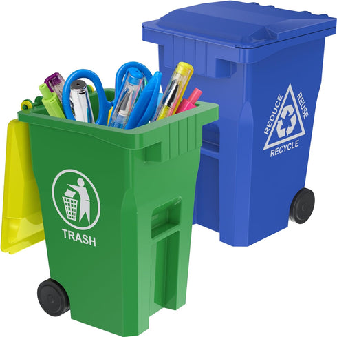 Wiosi Mini Garbage Trash Pen Holder for Desk, Pack of 2, Blue & Green, Tiny Recycle Bin Pencil Holder | Storage for Pencils & Pens | Office Statio...