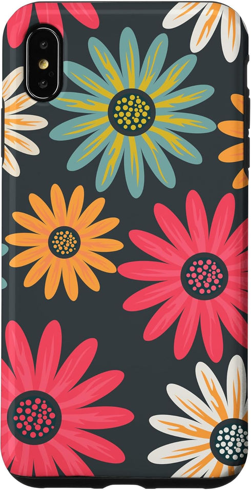 iPhone XS Max Floral Daisy Flowers Pink Green Orange Grey Pattern AEN021 Case...