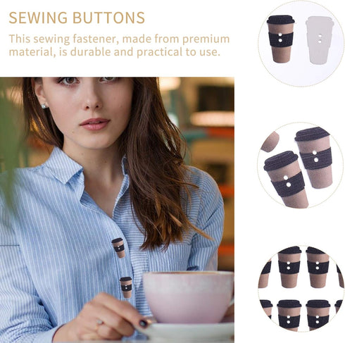 ARTIBETTER 100pcs Wooden Buttons Coffee Cup Design Sewing Button Decorative DIY Wood 1.5cm 2 Hole Button for Sewing Scrapbooking Oval Craft Embell...