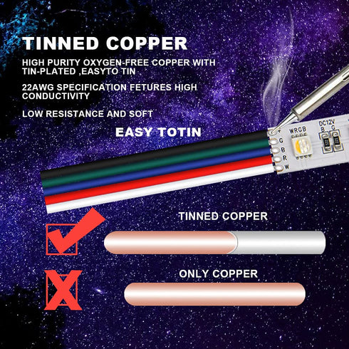 22AWG 5pin 65.6FT 20M RGBW Extension Cable Wire Line Stranded Tinned Copper for 5 Colors RGBW LED Strip Lights 3528 5050...