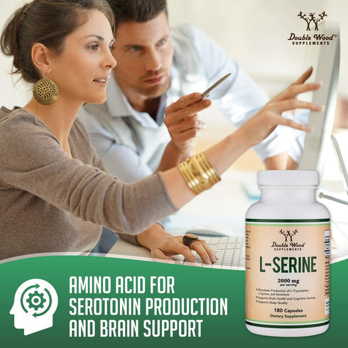 L-Serine Capsules (Third Party Tested) - 2,000mg Servings Used in Clinical Study, 180 Count, 500mg per Capsule (L Serine Amino Acid for Serotonin ...