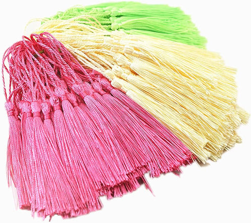 MSCFTFB 120 Pieces 5inch Silk Floss Tassels with Hang Loops Mini Tassels Mala Tassel Kits for Bookmarks Earring Dreamcatcher Jewerly Making Belt C...