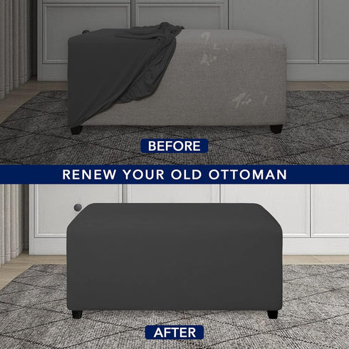PureFit Super Stretch Soft Form Fit Ottoman Cover Rectangle - Ottoman Slipcovers for Foot Stool & Folding Storage Furniture for Living Room with N...