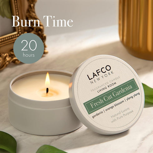 LAFCO New York Travel Candle, Fresh Cut Gardenia - 4 oz - 20-Hour Burn Time - Made in The USA...