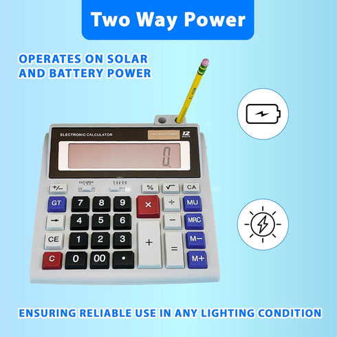 Lily's Home Large Desktop Calculator with Built-in Pen and Pencil Holder. 12-Digit Large Display, Dual Power Battery and Solar - Ideal for School ...
