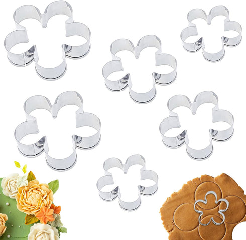6 PACK Flower Shaped Cookie Cutters Stainless Steel Small Biscuit Cutters Rose Petals Fondant Cutters Mousse Mold for Holiday Birthday Party Pastr...