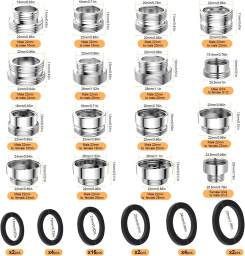 16 pcs Faucet Adapter Kit, CNYMANY Kitchen Aerator Adapter Set Male Female Sink Faucet Adapter Connecting Garden Hose Water Filter Standard Hose v...