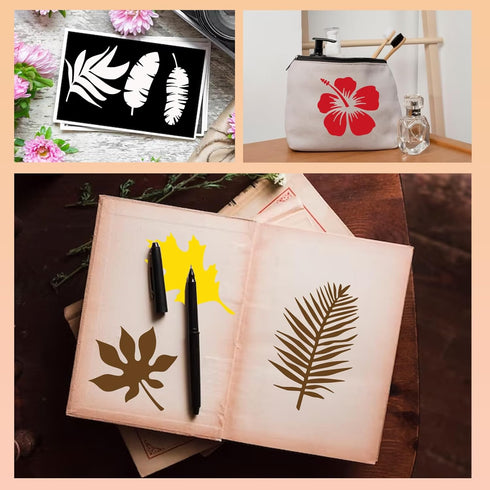 Small Leaf Stencils for Painting on Wood Stone Reusable Tropical Leaves Fern Palm Nature Stencils for Kids Adults on Wood Fabric Rock Card Art Pai...