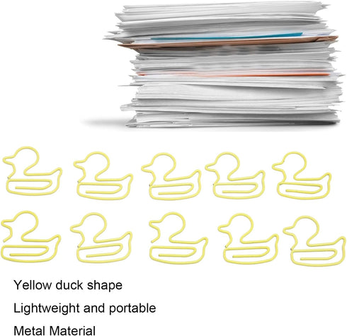 100 PCS Yellow Duck Shaped Paper Clips Metal Cute Fashion Paper Clips for Students Kids Teachers...