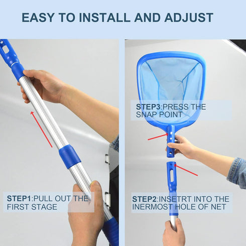 tuphen Pool Leaf Skimmer Net Cleaner - 3 Section Telescopic Pole Fine Mesh Deepwater Net Cleaning Leaves and Debris Pond Net...