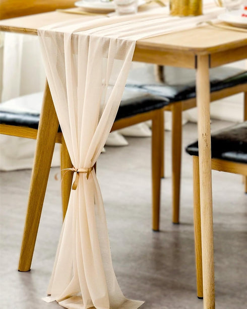 BOXAN Beige Sheer Table Runner - Lightweight Gauze - 30x120 Inch for Ivory Wedding Rustic Boho Wedding Party Bridal Shower Decor Birthday Party Ca...