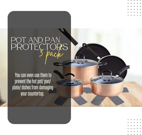 VHD Felt Pot and Pan Protectors - Set of 3, Pot Dividers Pads, Stacking Pan Protectors, Pan Separators, Bowl & Plate Separators, Pads for Protecti...