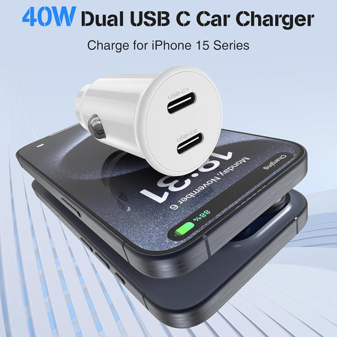 Car Charger for iPhone 15, 40W Dual USB C Car Charger Cigarette Lighter with 2 Pack 3FT USB C to USB C Cable Fast Charging Compatible for iPhone 1...
