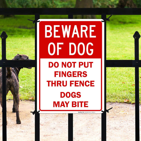 Beware of Dog Do Not Put Fingers Thru Fence Sign, 10x14 Inches, Rust Free .040 Aluminum, Fade Resistant, Made in USA by Sigo Signs...