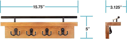 Mail and Key Holder for Wall, Decorative Wooden Wall Shelf with Hooks, Wall Mounted Coat Rack with Shelf, Keys Organizer, Entryway Hooks with Home...
