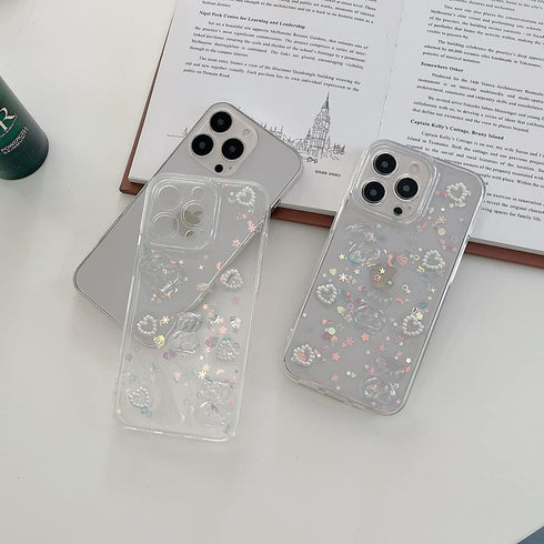 Fycyko Phone Case for iPhone 13,Cute 3D Bear Glitter Bling Pearl Love Heart Clear Design for iPhone 13 Case Women Girl Shockproof Camera Protect-6...