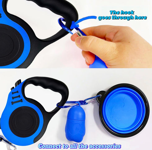 PETIMP Retractable Dog Leash Lightweight 16FT Leash Claw Print, with Folding Bowl,Dispenser,Rubbish Bags, for Small Medium Dogs(Blue)...