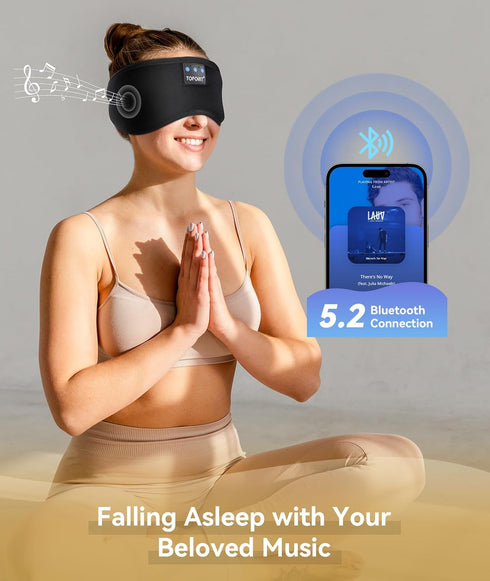 TOPOINT Sleep Mask with Headphones Bluetooth 5.2 Wireless, Sleep Headphone with Microphone Built-in HD Speakers Music, Eye Mask for Sleeping Trave...