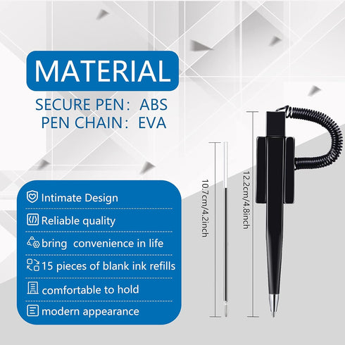 Secure Pen Set with Chain and Pen Holder, Desktop Pens with Chains, and Blank Ink Refills, Black Ink Counter Coil Corded Pen for Home Bank Office ...