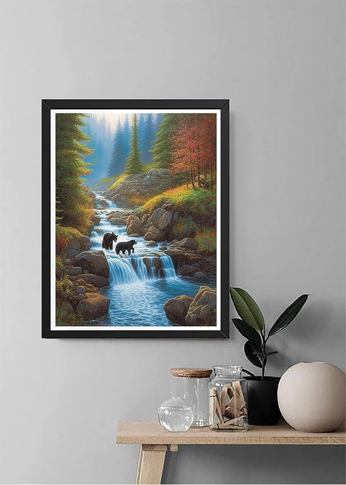 5D Diamond Painting Landscape, Paint with Diamonds DIY Diamond Art Forest Woods Streams, Diymood Painting by Number Kits Full Drill Rhinestone for...