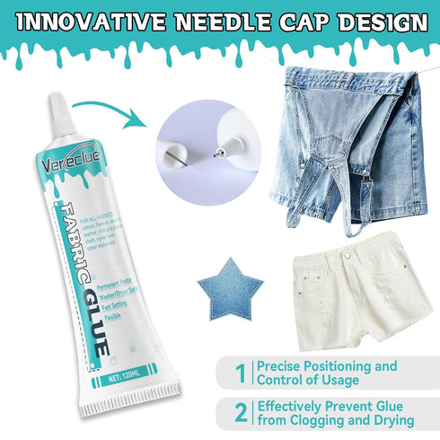 Fabric Glue, 120ml Mighty mend it Washable Fabric Glue, Liquid Stitch Clear Flexible Fabric Glue for Clothing, Glue for Fabric for All Fabrics, Co...