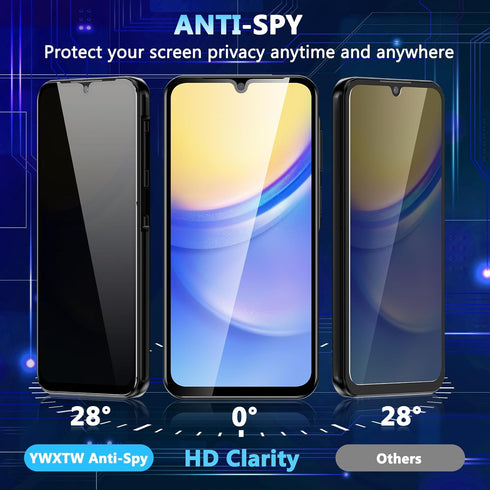 YWXTW for Samsung Galaxy A15 5G Privacy Screen Protector, Upgraded Anti-Spy 9H Tempered Glass Screen Protector for Galaxy A15 5G, 2-Pack......