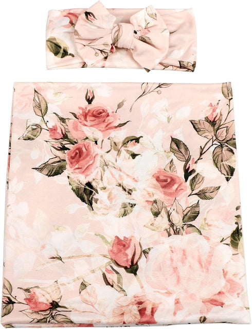 Galabloomer Newborn Receiving Blanket Headband Set Flower Print Baby Swaddle Receiving Blankets (Vintage)...
