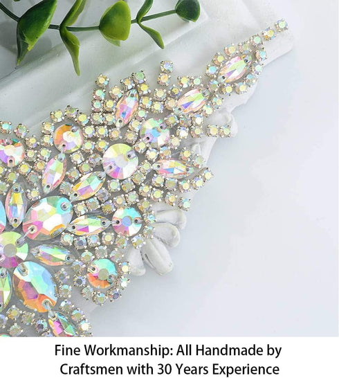 ShiDianYi Bridal Wedding Dress Sash Belt Applique with Silver AB Stone Belt Waist Decoration Rhinestone Bridal sash for Bridal Shower-190509E...