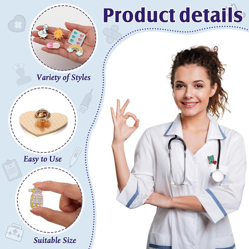 30 Pcs Nurse Pins for Badge Cute Medical Stethoscope Brooch Pins Gifts Enamel Lapel Brooches Pins for Nurse Doctors Nursing Students Teachers...